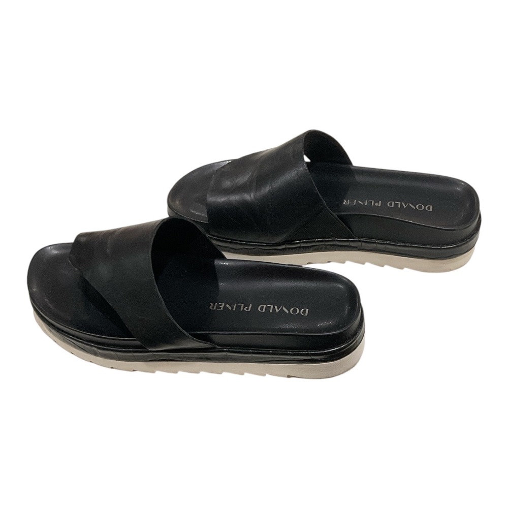 Donald Pliner Lyla Black Leather Platform Thong Sandals Womens 5M soft - Picture 2 of 5